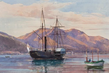 Gaeta: A Steam Frigate, Possibly the Royal Steamship Delfino or Archimede Flying the Borbone Flag, with Additions by a Borbone Pupil, Possibly Princess Maria Annunziata di Borbone (1843-1871)